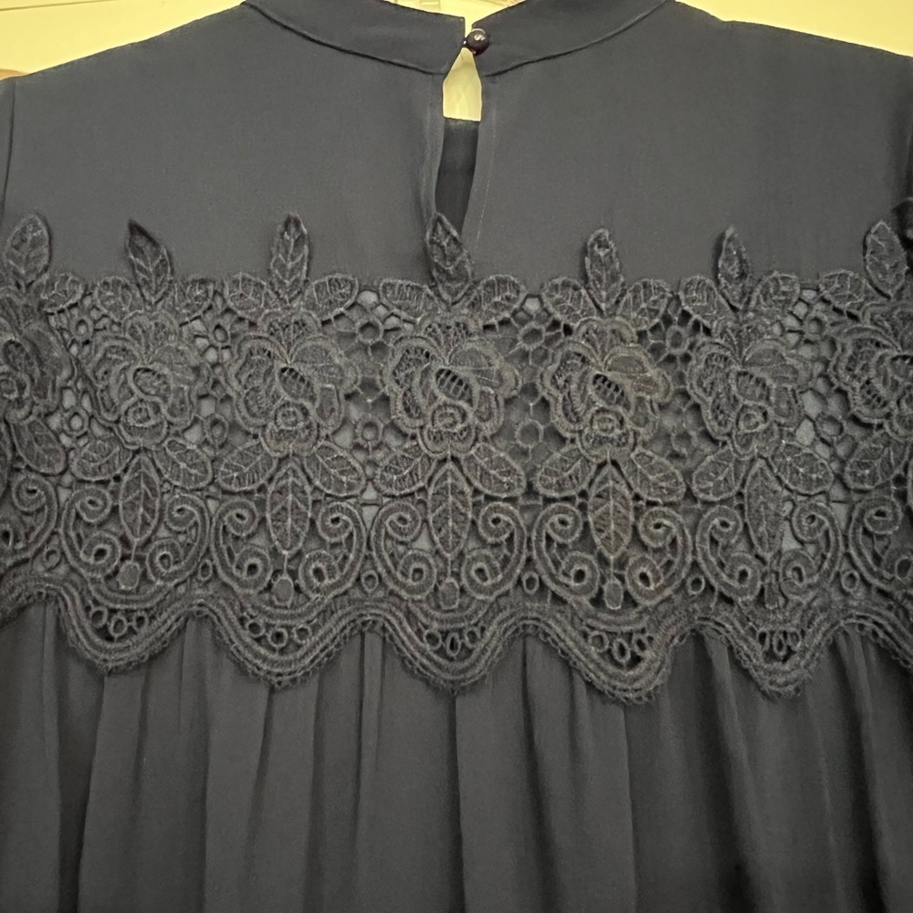 Fashion Union Blue Lace Dress Women’s Sz 6 Long Sleeved Navy Lined Dress - Picture 5 of 14